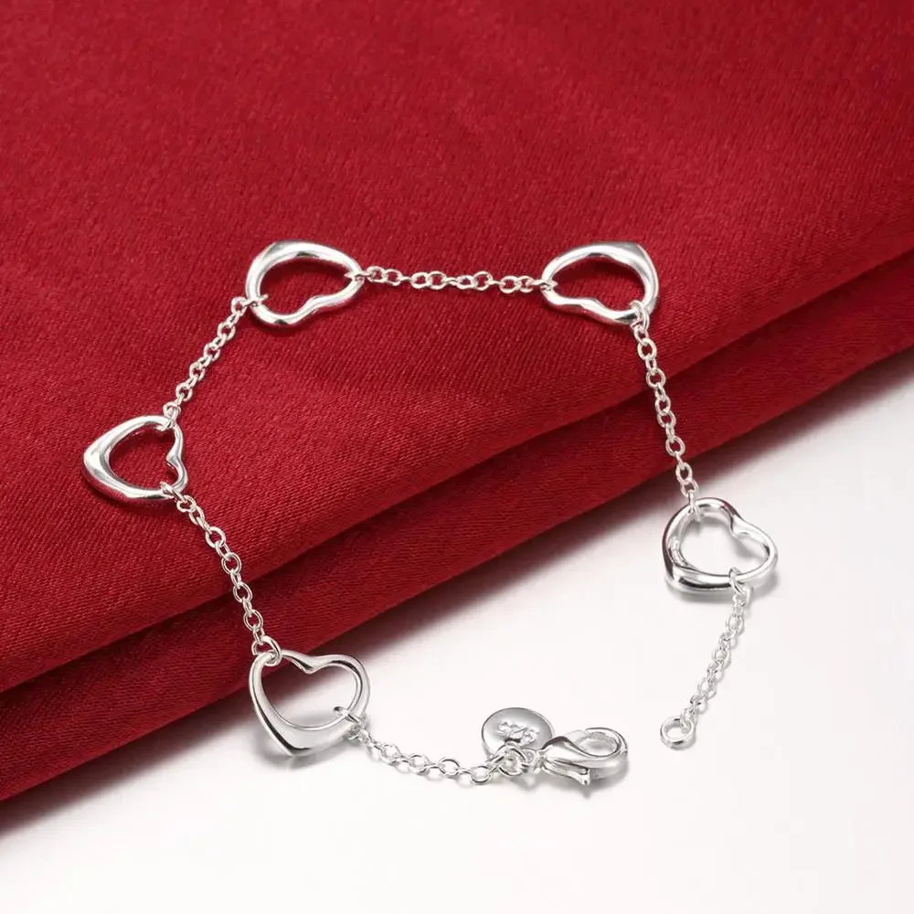 

Wholesale Fashion 925 Sterling Silver Bracelet Five Heart Shaped Bracelets For Women Wedding Engagement Charm Jewelry Gifts