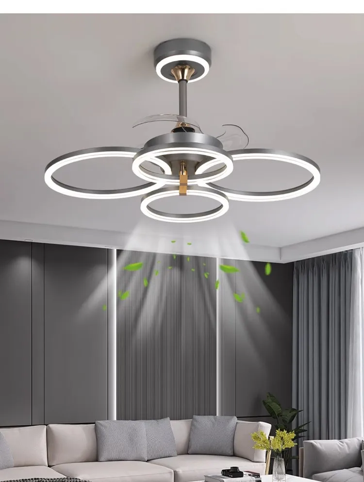 

Variable Frequency Bedroom Fan Light Ceiling Fan Light Restaurant Living Room New Nordic Intelligent Invisible Ceiling Fan Lamp