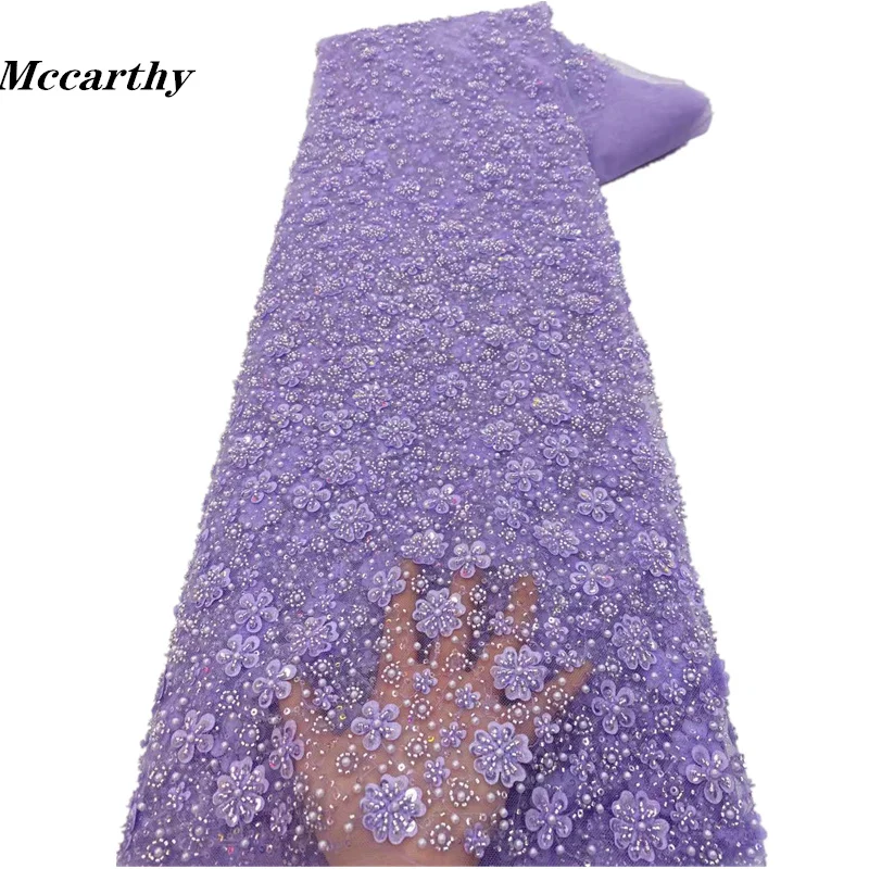 

Luxurious African Groom Sequins Lace Fabric High Quality 2023 Heavy Beads Embroidery French Tulle Lace Nigerian Wedding Dress