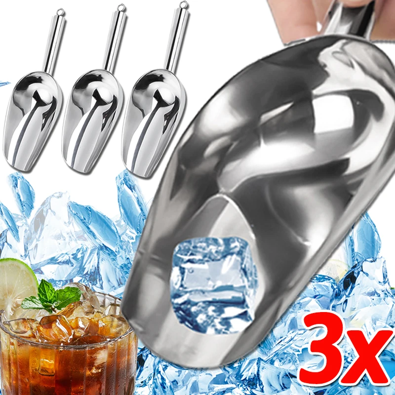 1/3PCS Stainless Steel Ice Cube Scoop Multifunctional Food Measuring Shovel Grain Coffee Beans Flour Nut Shovel Bar Kitchen Tool