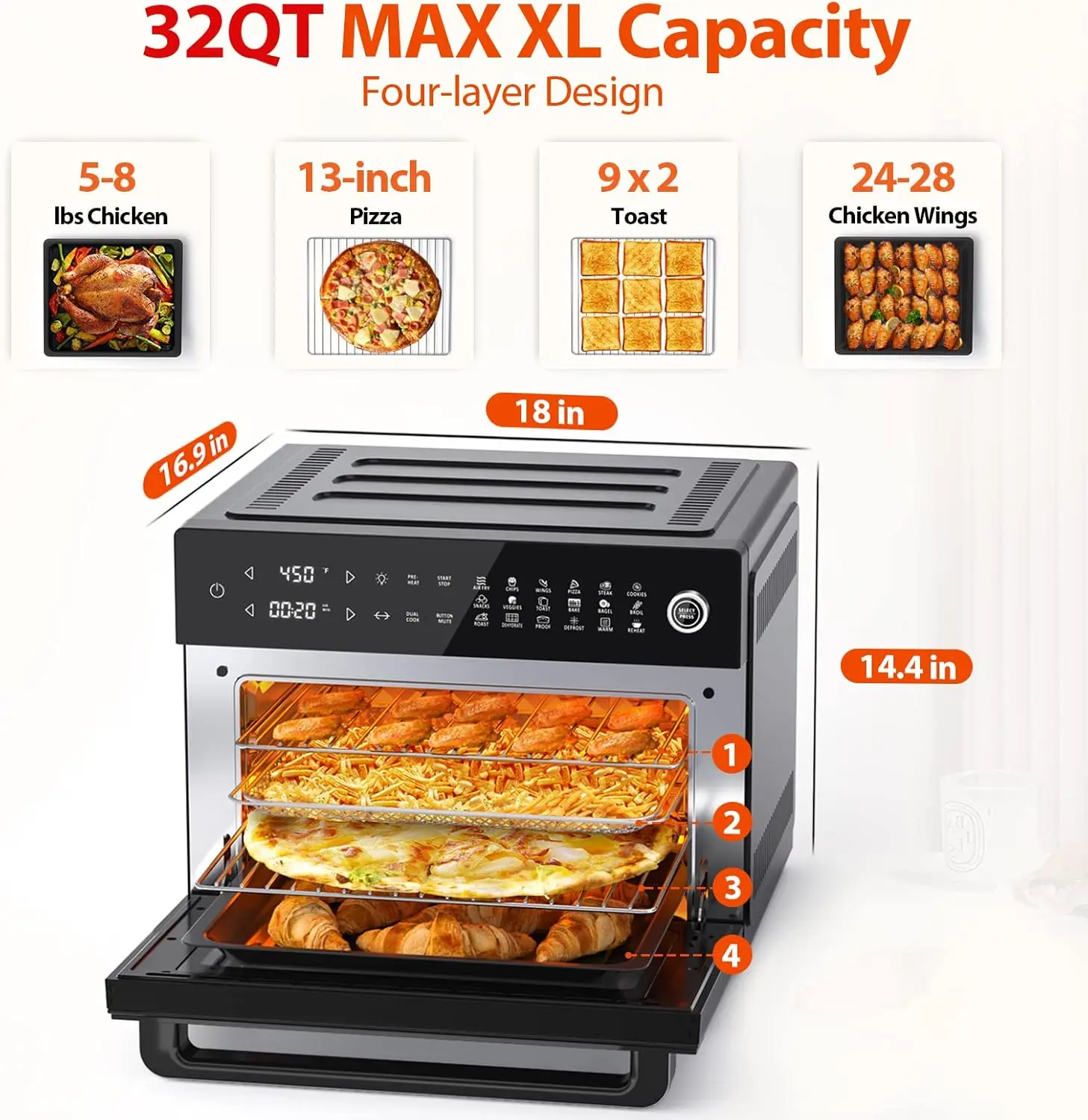 Large Air Fryer Oven| Toaster Oven Combo | with Rotisserie, Dehydrator and Full Accessories 2