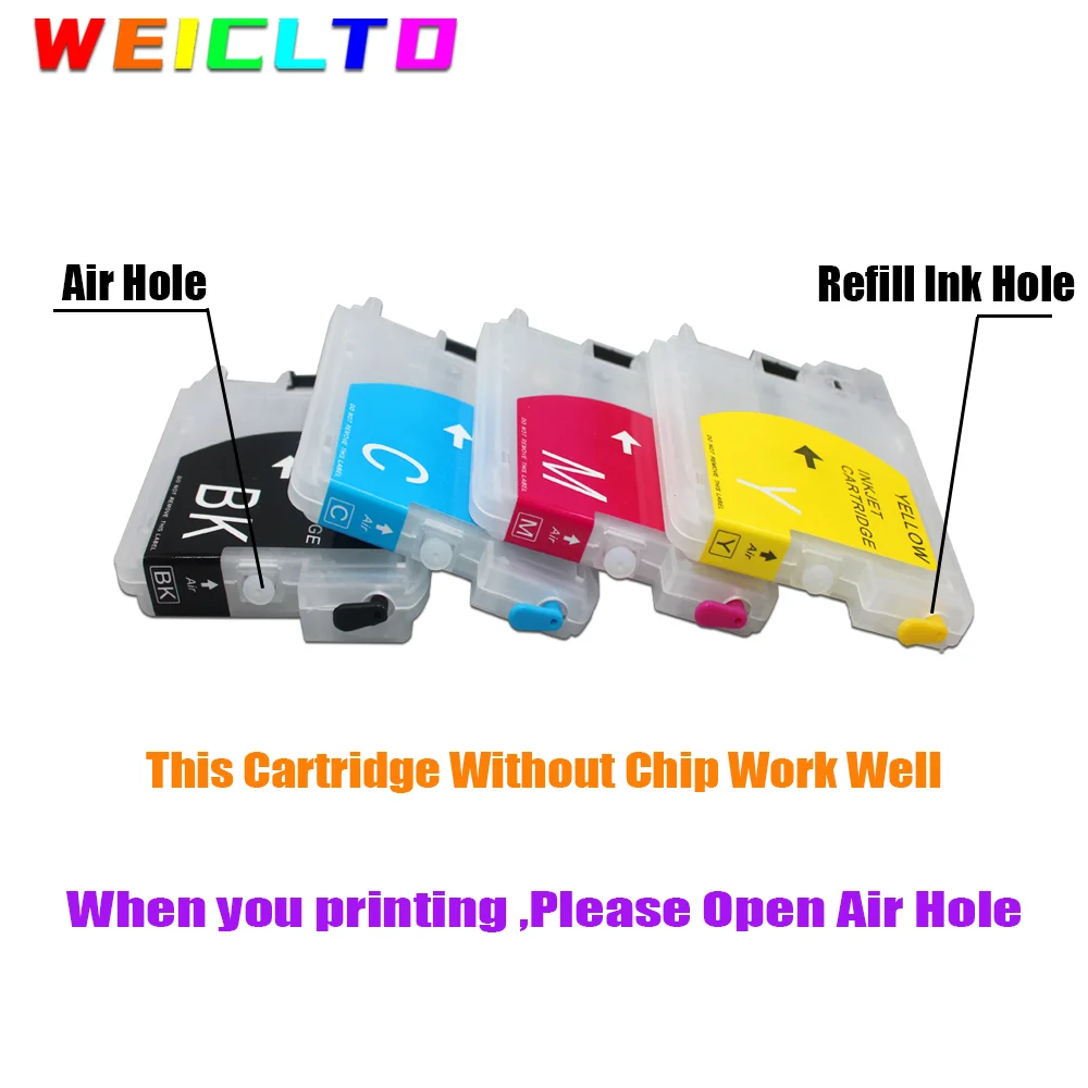 No Chip Refillable Ink Cartridge Brother DCP-J125 185C 195C J315W printer WEIC LC38 LC39 LC61 LC65 LC980 LC985 LC990 LC1100 printer supplies inkjet ink cartridge ink cartridge