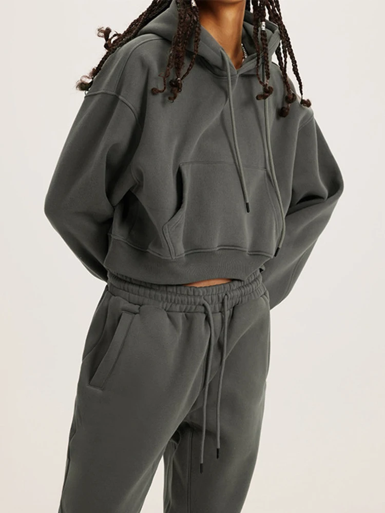 Autumn/Winter American retro hooded hoodie women plus fleece thickened Spice girls short women's hoodie