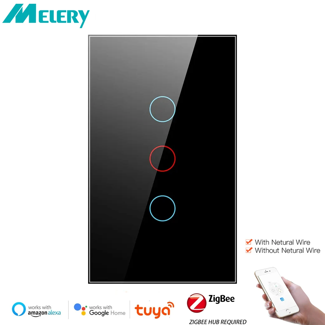 Melery Tuya Zigbee Smart Light Switch Filo Neutro Richiesto/Non Wall Touch Sensor Pannello In Vetro Remoto Da Alexa Dot Google Home