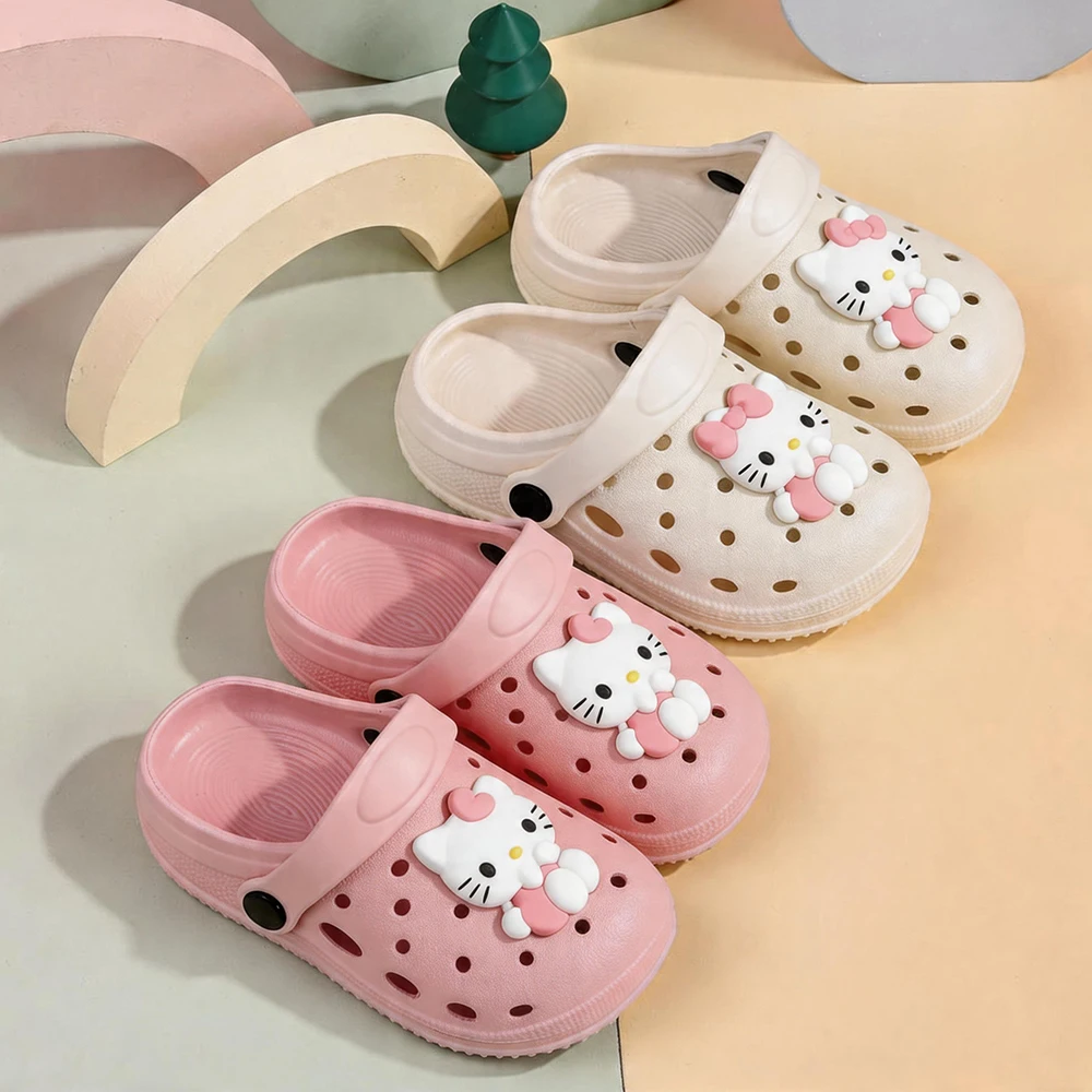Sanrio Hello Kitty Kinder-Hausschuhe, schnell trocknende, atmungsaktive EVA-Lochschuhe für Mädchen, Sommer, Strand, Urlaub, Innenschuhe