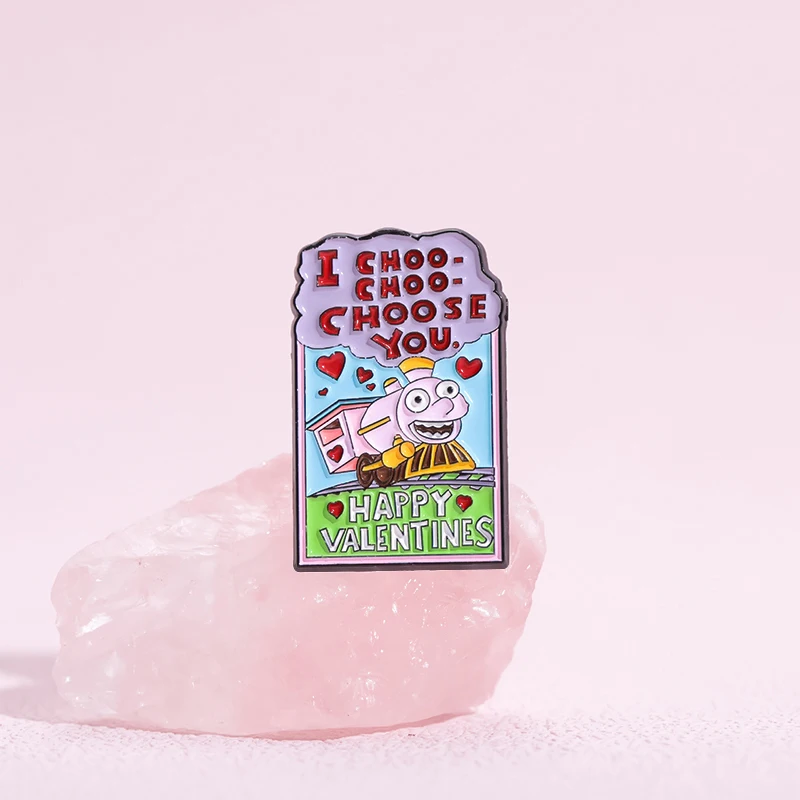 Эмалированные булавки Choo Choose You, персонализированные Мультяшные броши для поезда, подарок на день Святого Валентина, значок на лацкан, ювелирные изделия