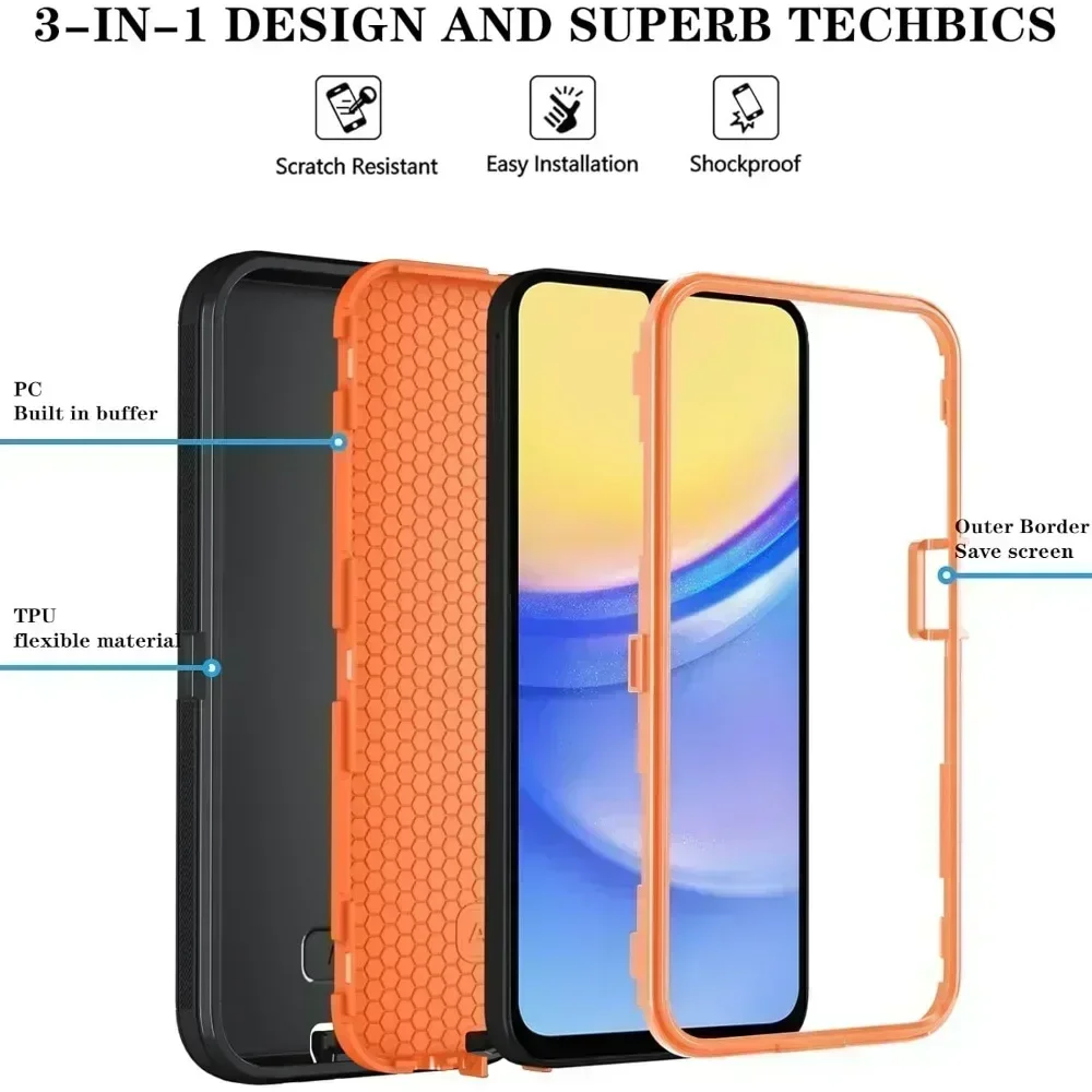 3-in-1 Belt Clip Shockproof Phone Case with Hard Defender Armor Cover