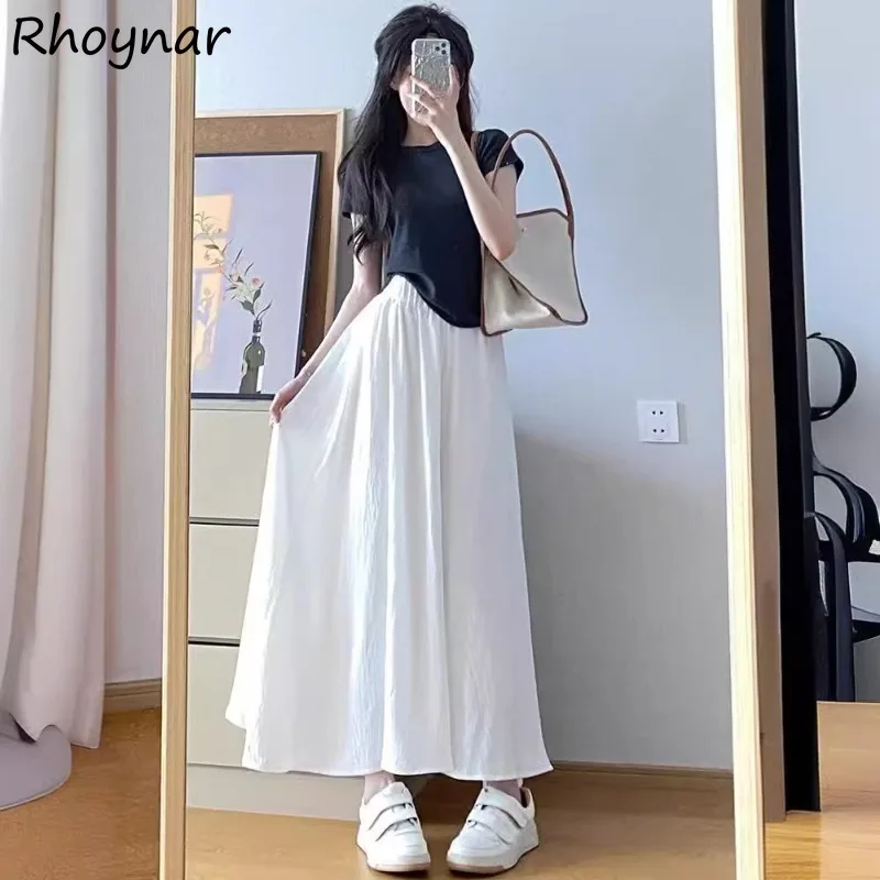 

Solid Wide Leg Pants Women Spring Summer Folds Design All-match Fairycore Style Leisure Daily High Elastic Waist Stylish Cozy