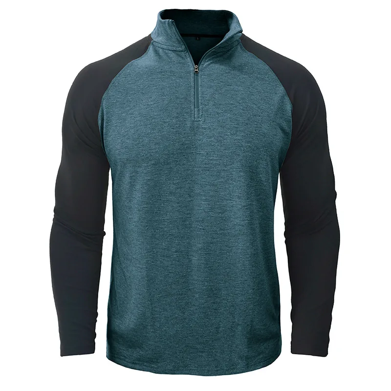 Herren-Sport-Sweatshirt mit Stehkragen für Herbst und Winter, atmungsaktiv, warm, farbblockierter Pullover, halber Reißverschluss in mehreren Farben – Detail 12