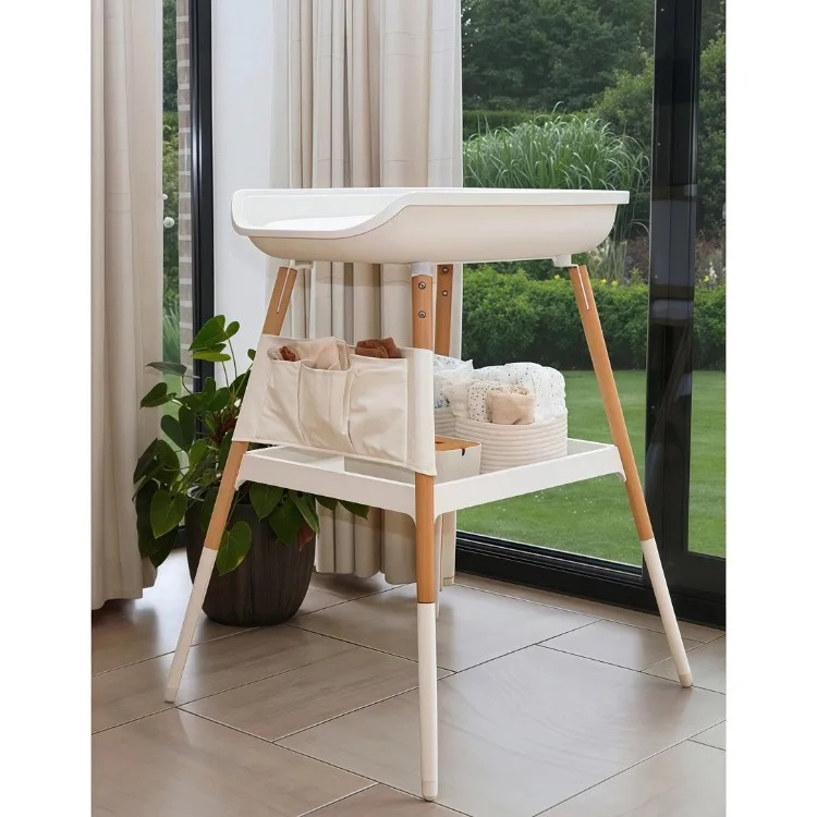  기저귀 교환대, 2 in 1  목욕 및 기저귀 교환 스테이션 (패드 포함), 조립 간편한 안전 가드가 있는 원목 용 서랍장