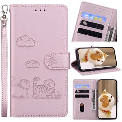 Charming Cats Leather Flip Case with Card Slots and Stand Cover Strap for MOTO G67 (Pink)