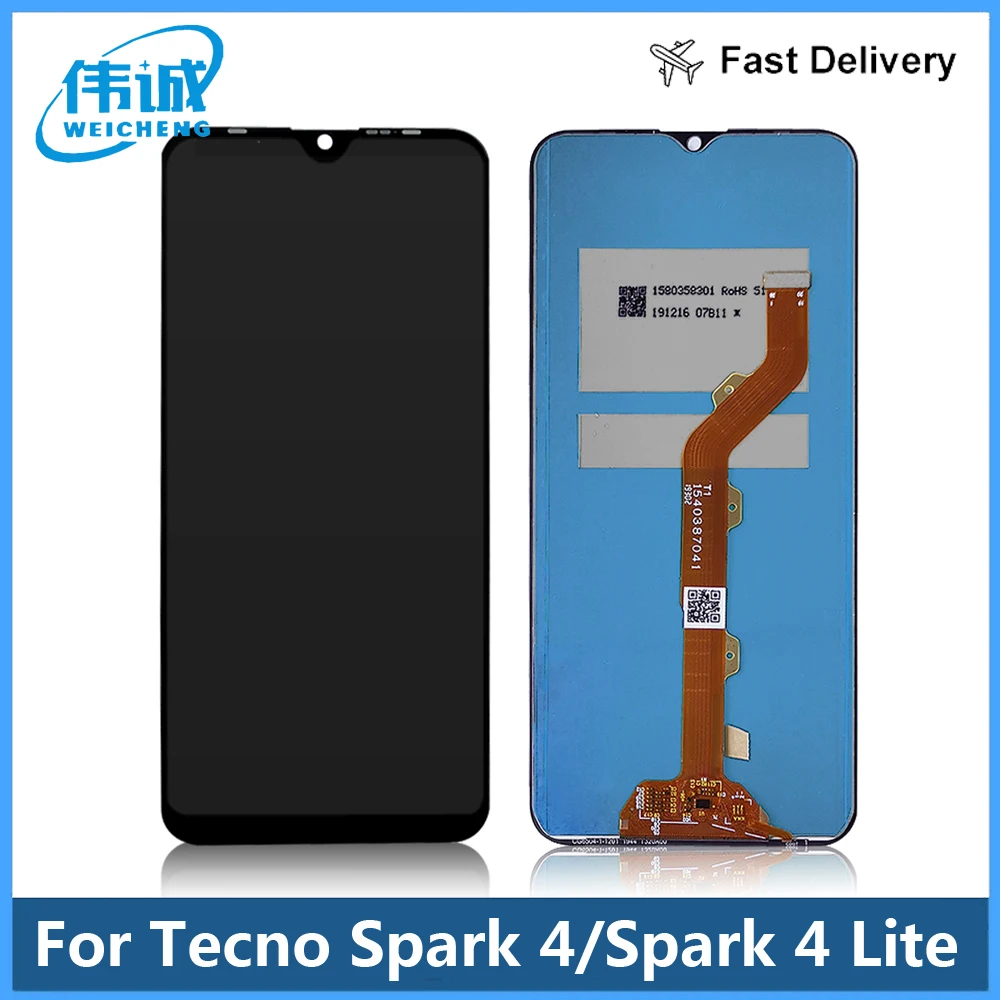 Tested For Tecno Spark 4 LCD KC2 Display Touch Screen Digitizer Assembly For Tecno Spark 4 Lite LCD KC8S Sensor Display Repair