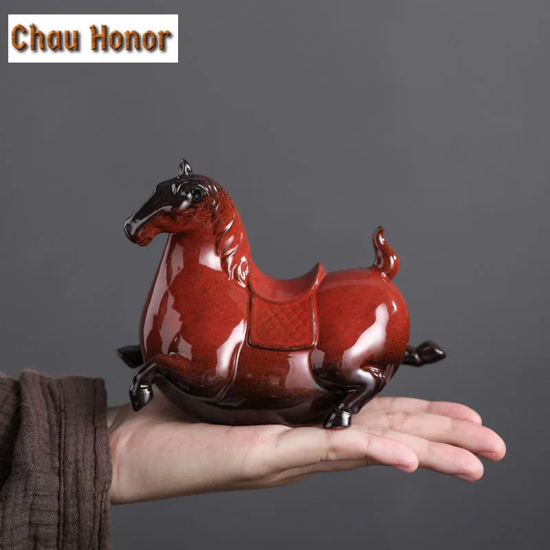 Chinese Style Fat Horse Ceramics Statue Figurines Modern Art Home Decorations Room Bookshelf TV Cabinet Decor Animal Ornament