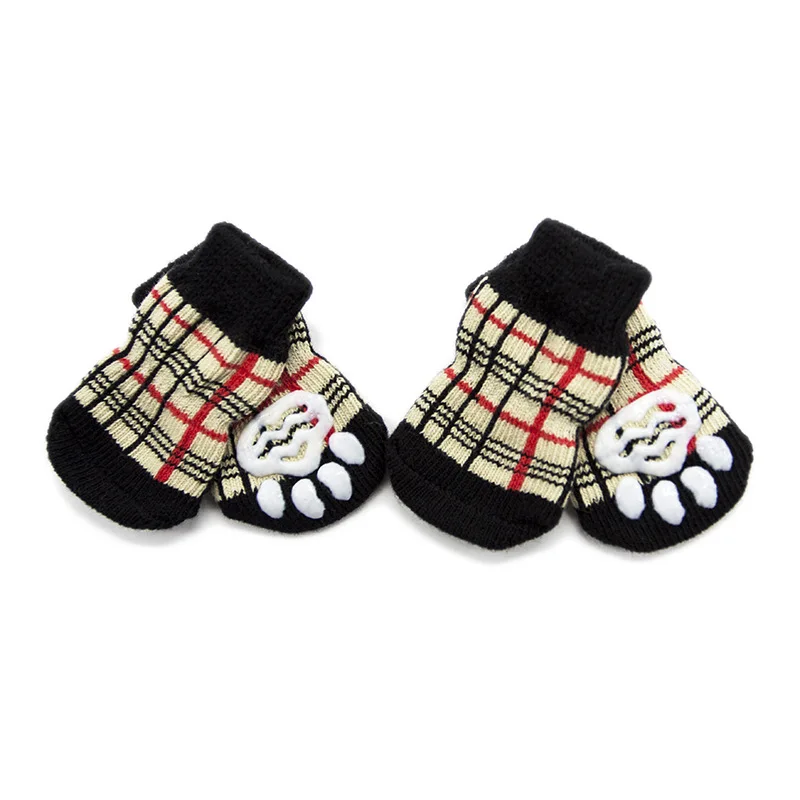 Small Medium Dog Cat Socks Floral Design 4pcs/Set Soft Indoor Shoes Autumn/Winter for Pet Puppy 6