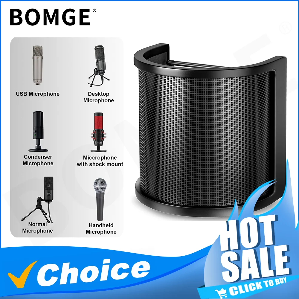 Pop Filter PEMOTech Upgraded Three Layers Metal Mesh & Foam & Etamine Layer Microphone Windscreen Cover Handheld Mic Shield microphone windscreen