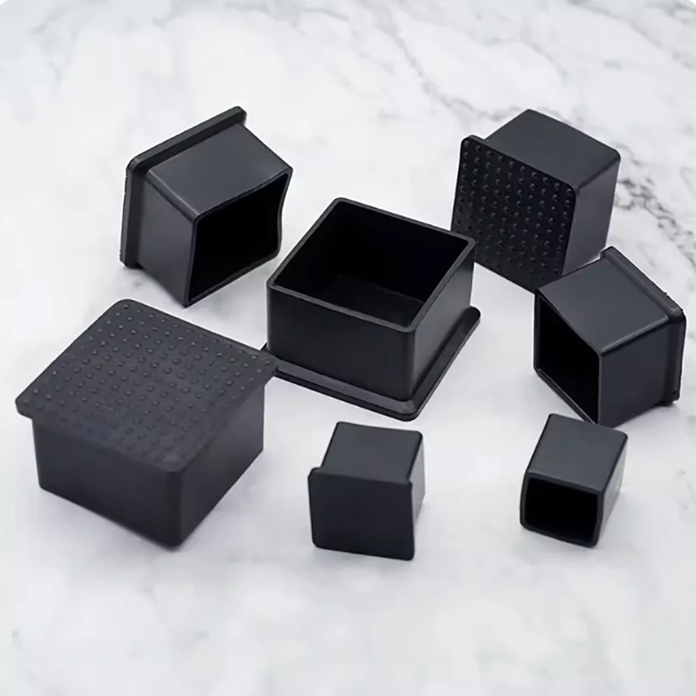 Black PVC Soft Plastic Thickened Foot Pad Table Chair Foot Cover Square Tube Plug Furniture Accessories 15/20/40/50/60/80/120mm