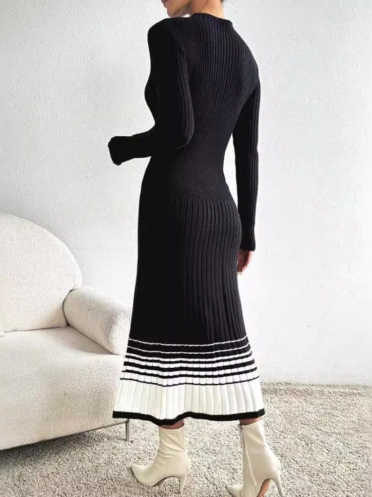Wmstar Dress Women Wholesale Black White Striped Pleated Skirts Sweaters Long Skirts Cross Border Bestsellers One Piece 2025