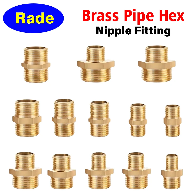 Tubo de latão Hex Nipple Fitting, rosca macho, acoplador adaptador rápido, conector para água, óleo, gás, 1, 8 