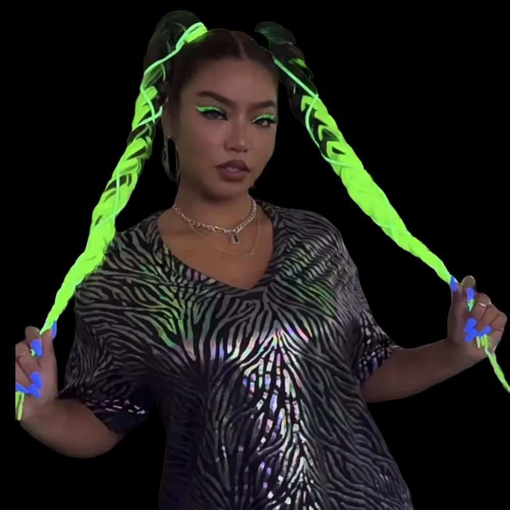 24inch Synthetic Christmas Braiding Hair Colored Braids Extensions Glowing Braiding Hair Shining Fluorescent Light in Darkness 2