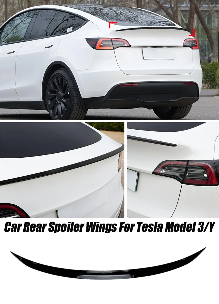 Für Tesla Modell 3 Y Zubehör 2017 + Auto Heckspoiler Flügel Deckel Glänzend Schwarz Weichem Kunststoff – Detail 1