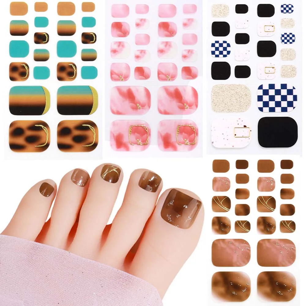 Pegatinas de lámina adhesiva de cobertura completa para uñas, calcomanías de manicura impermeables, envolturas de uñas para dedos de los pies, 22 puntas por hoja