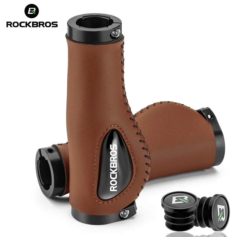 ROCKBROS Leather Bicycle Grips Liquid Silicone MTB Handle Ergonomics Handlebar Grip Bilateral Lock Non-slip Cozy Bike Accessorie bicycle handlebar grips bicycle accessories bike handlebar grips bike handle grips
