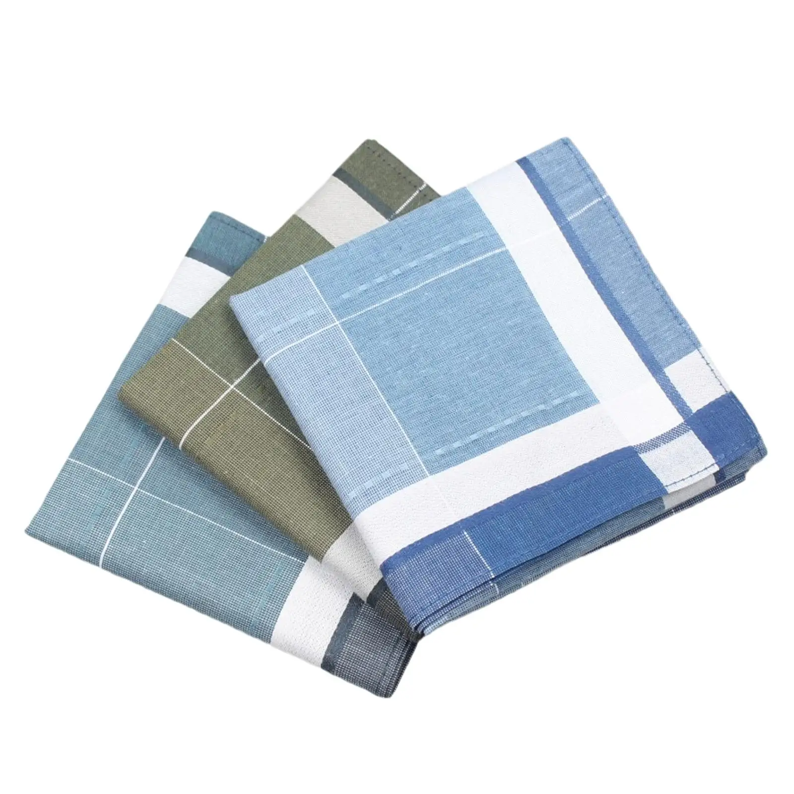 

3Pcs Cotton Men's Handkerchiefs Hankies Grid Hanky Pocket Square for Party