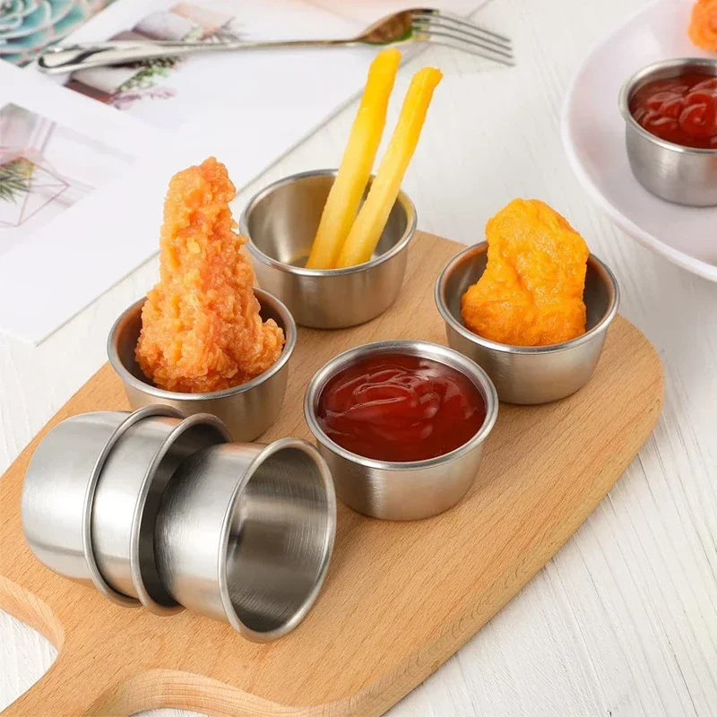 6/12Pcs 304 Stainless Steel Mini Round Shape Seasoning Flavor Plate Dipping Dish Tray Jam Dish Snack Nut Fruit Plate Without Lid