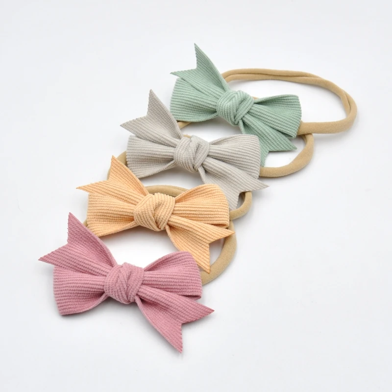 12Pcs/Lot Handtied Corduroy Bow Baby Nylon Headbands Soft Hairband For Toddler Girls Infant Hair Accessory