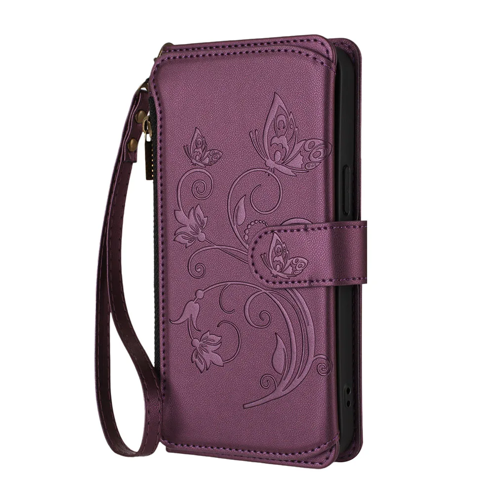 Elegant Zipper Wallet Flip Case with Card Slots and Stand Function