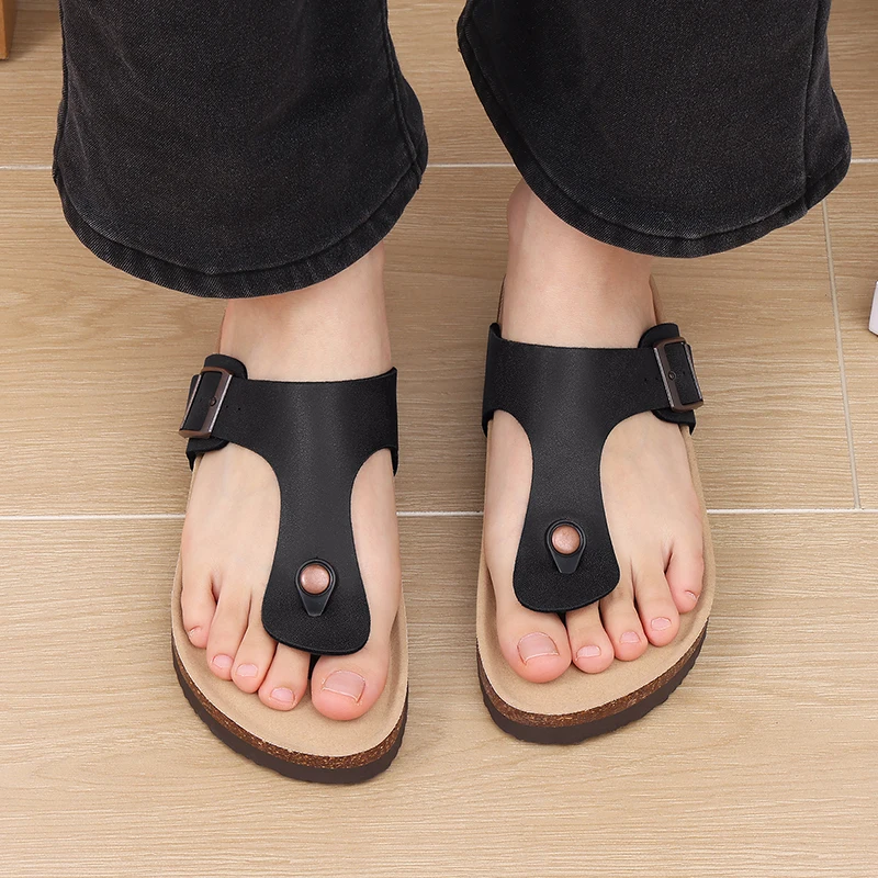 PVC Retro Flip Flop Slippers with Metal Buckle for Women