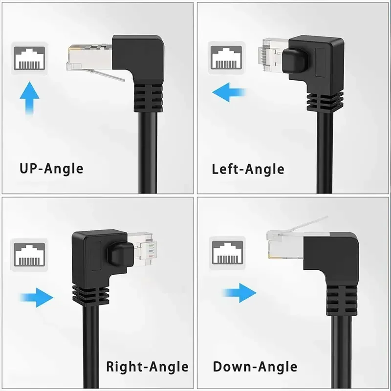 엘보우 CAT6 RJ45 네트워크 연장 케이블 90도 기가비트 남성-여성 RJ45 차폐 네트워크 케이블 연장기 (이어 업/다운 포함)