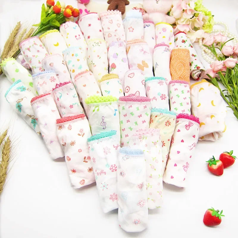 12Pcs/Lot Children Cotton Underwear Female Cartoon Printed Baby Girls Briefs Panties 1-3Years baby cotton panties