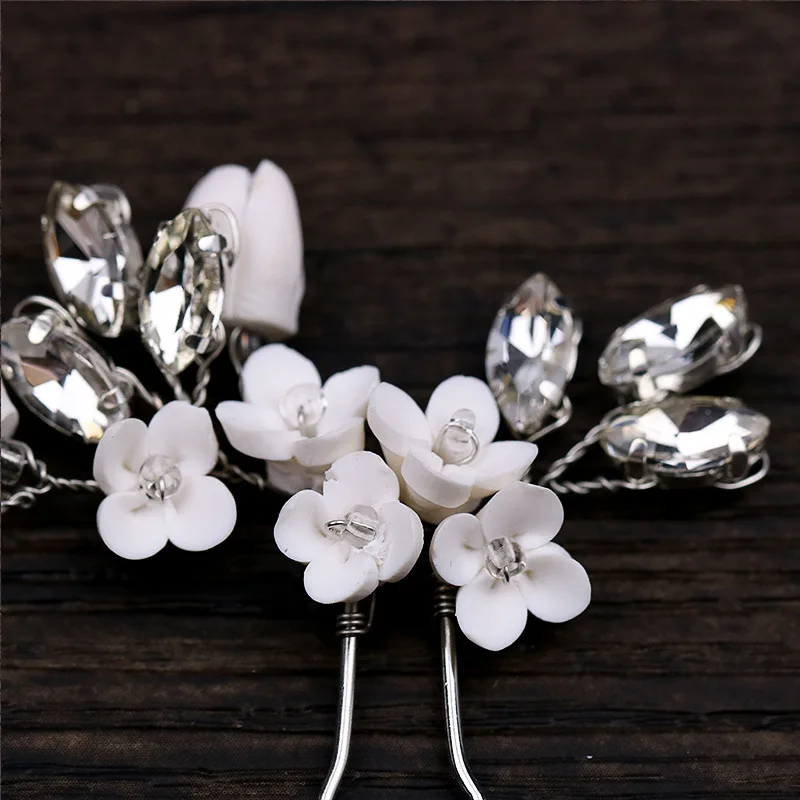 Bridal Hair Accessories Hair Accessories Girls Hair Accessories Silver Rhinestone Clay Flower Headwear Wedding Bridal Hair Forks