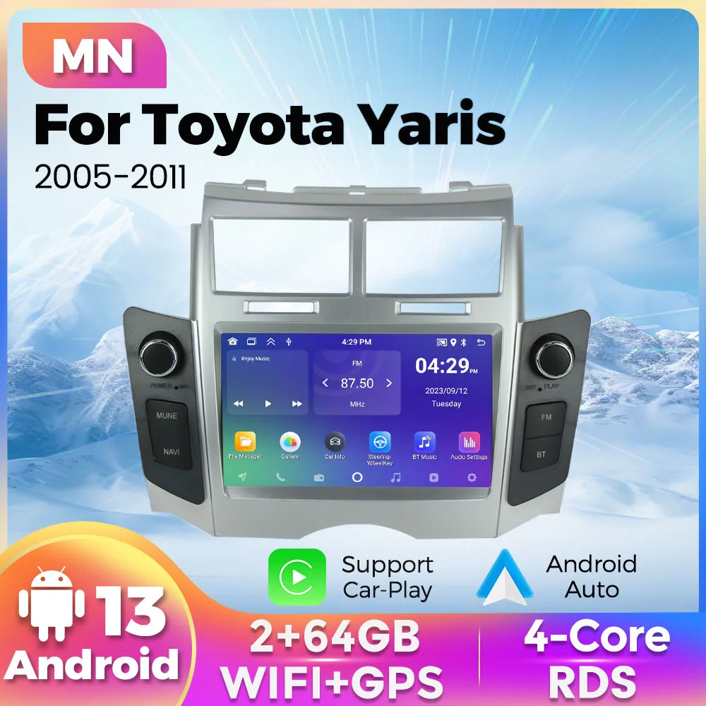 Android 13 Car radio For Toyota Yaris XP90 Vitz Platz 2005-2012 CarPlay Android Auto Multimedia GPS Navigation Video Player WiFi