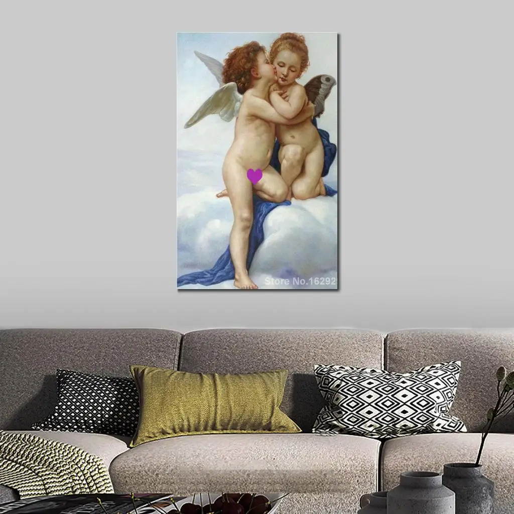 

Hand Painted Oil Paintings First Kiss William Adolphe Bouguereau Canvas Art High Quality for Living Room Wall Decor