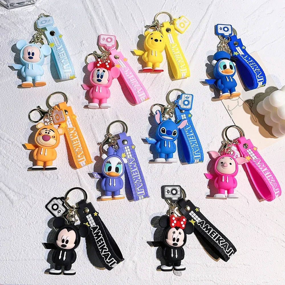 

Cartoon Mickey Mouse Keychains Donald Duck Winnie Pooh Keyring Cute PVC Doll Pendant Keyholder Car Bag Phone Accessories