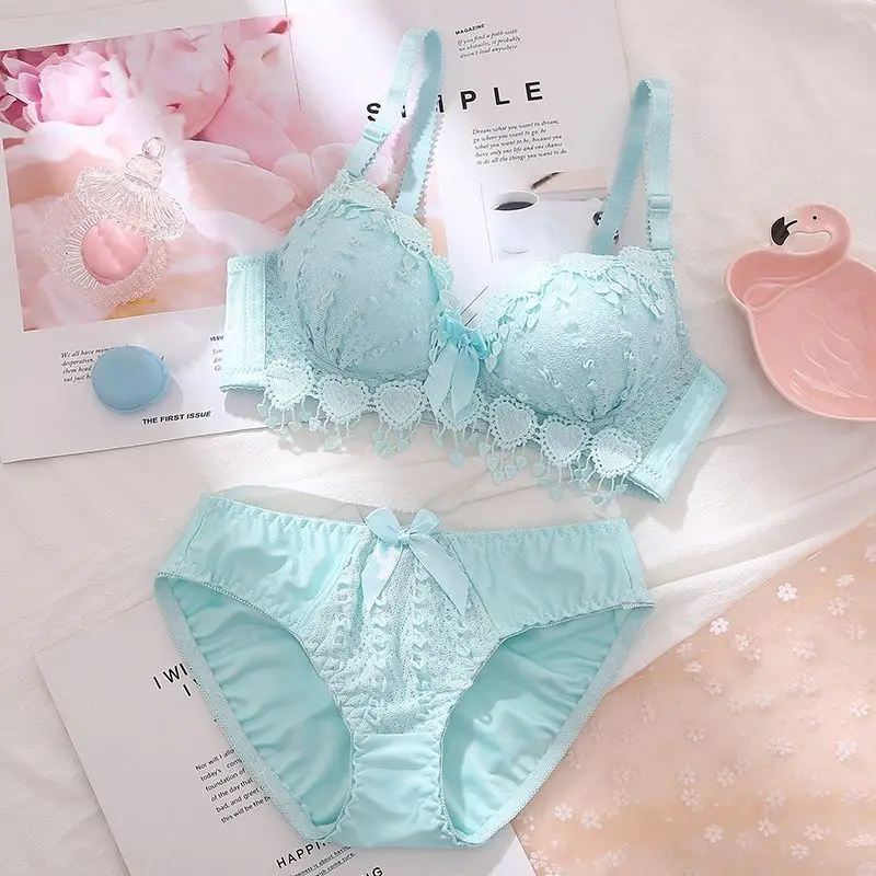 Fashion New Women Floral Lace Underwear Set Brassiere Outfit Women Wireless Underwear Solid Push Up Bra Set Sexy Lingerie Corset bra and panty sets Bra & Brief Sets