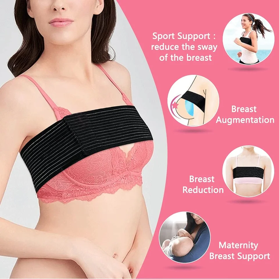 Fascia di compressione mammaria di supporto, con chiusura in velcro, per uso post-operatorio, stabilizzatore per le protesi mammarie e reggiseno sportivo alternativo, antirimbalzo (nero) (beige