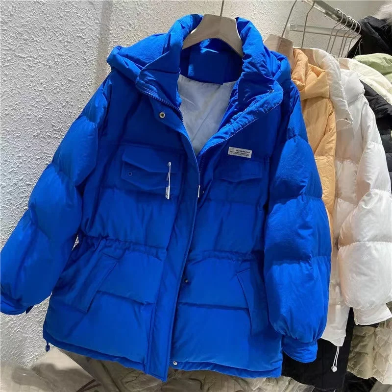 Hooded Winter Jacket Women Korean Elegant Long Sleeve Drawstring Parkas Snow Wear Thick Cotton Padded Coats Casual Lchaquetas