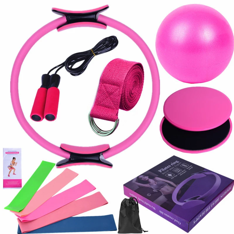 Yoga Ball 14-teiliges Set Fitness Pilates Kreis Gleitplatte Latex Elastischer Ring Stretchgürtel Gummi Gummiband Springset – Detail 6