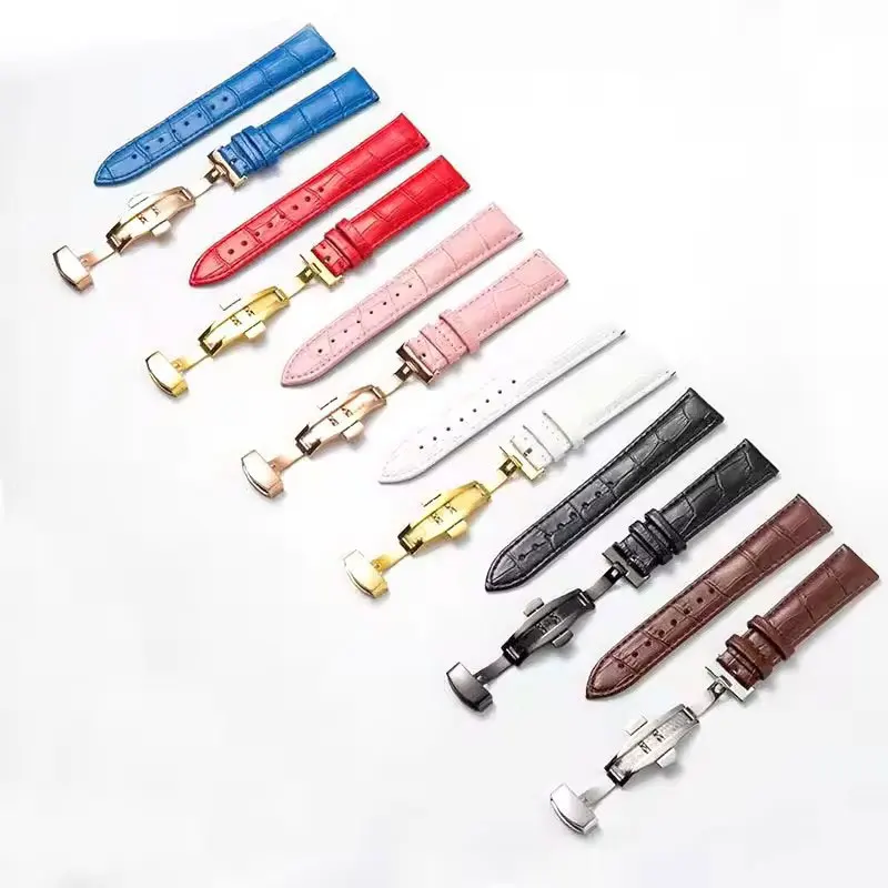 Premium Leather Watch Strap with Butterfly Clasp - Elegant Wristband Accessory