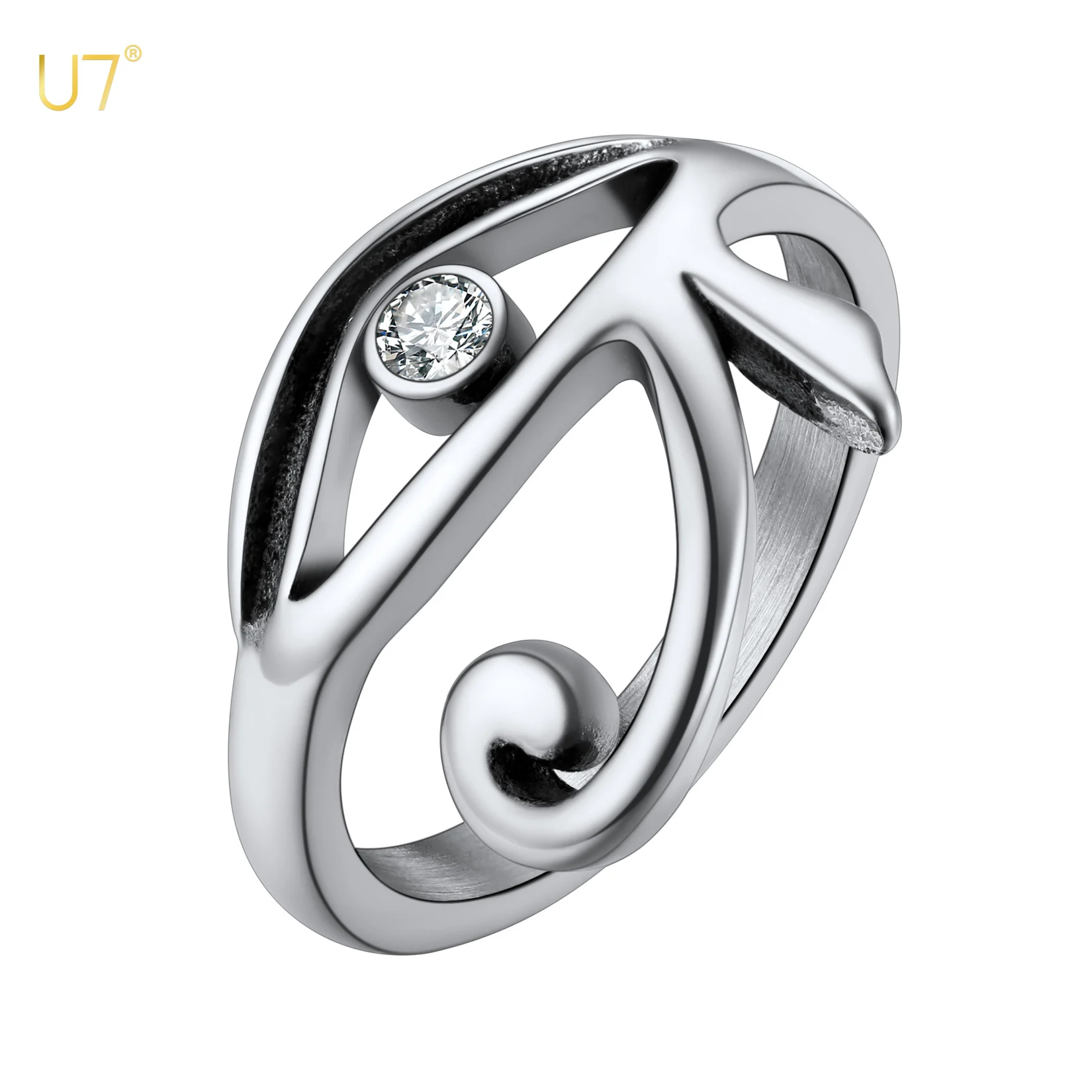 U7 CZ Stainless Steel Eye of Horus Ring Black Gold Color Ancient Egyptian Protection Amulet Jewelry Mens Signet Size 7 To 14