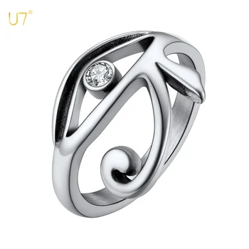 U7 CZ Stainless Steel Eye of Horus Ring Black Gold Color Ancient Egyptian Protection Amulet Jewelry Mens Signet Size 7 To 14