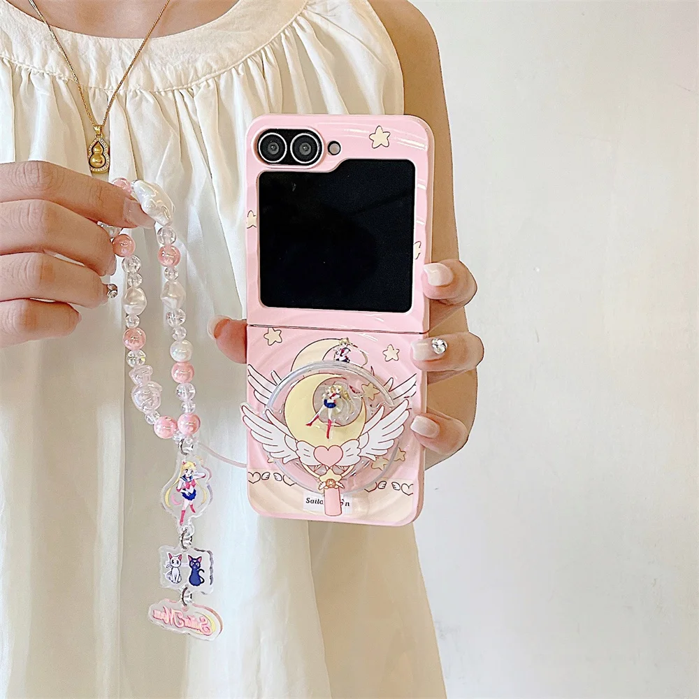 Adorable Wave Hinged Cartoon Phone Case with Magsafe Stand and Protective Cover