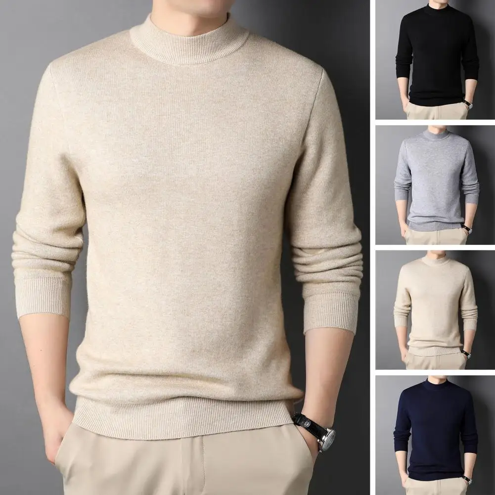 

Stretchy Men Sweater Stylish Men's Half-high Collar Sweater Slim Fit Soft Warm Knit Anti-pilling Fall/winter Bottoming Top