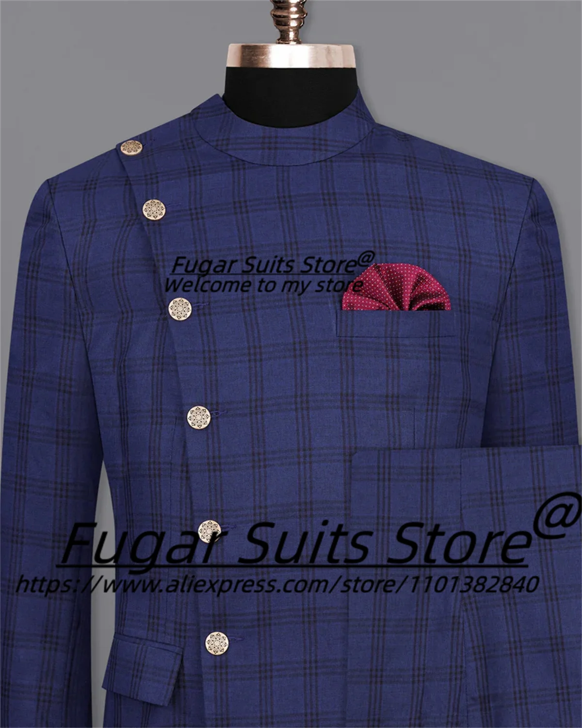 

Luxuly Navy Blue Plaid Suits For Men Slim Fit Business Groom Prom Tuxedos Party 2 Pieces Sets Classic Male Blazers Ropa Hombre