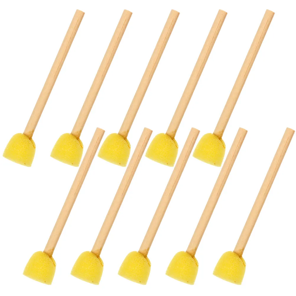 10Pcs 나무 손잡이 스폰지 페인팅 브러쉬 라운드 폼 팁 밝은 색상 성인 예술을위한 쉬운 그립 편안한 터치