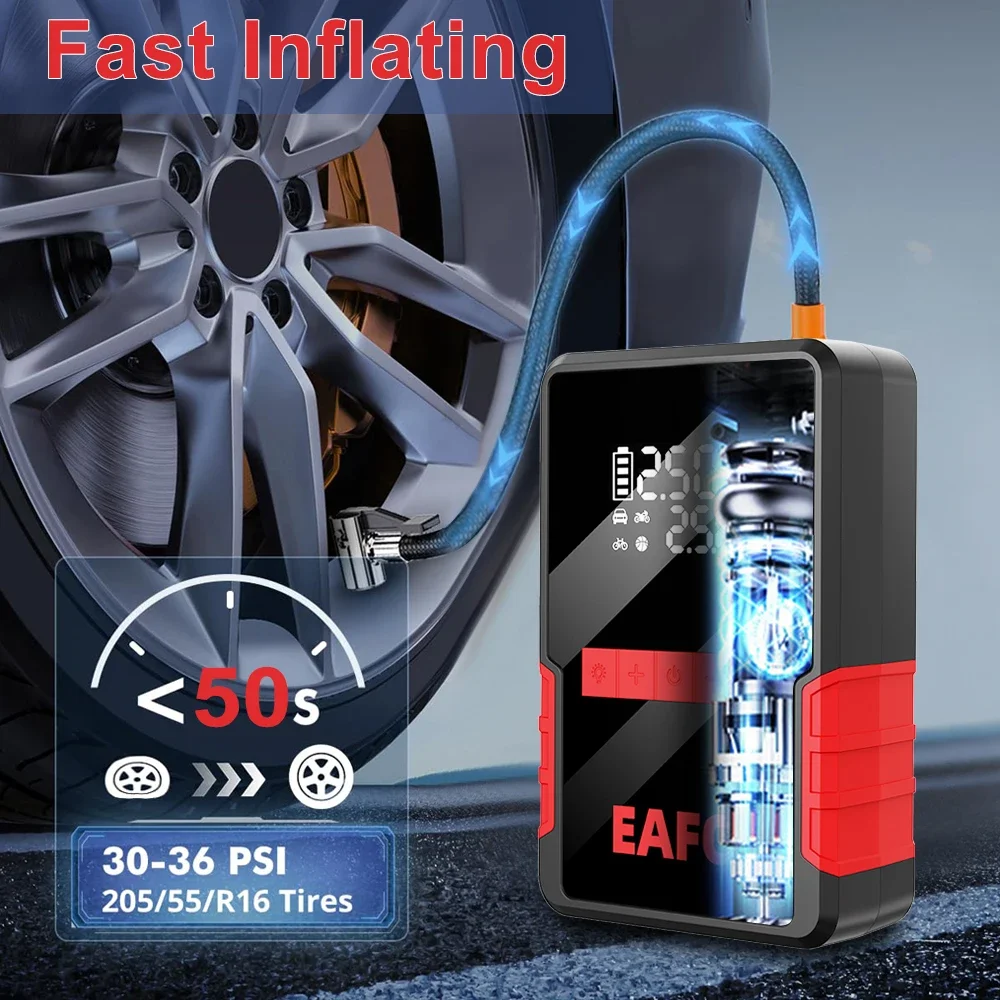 EAFC 12V Car Emergency Jump Starter& Air Pump1200A Car Battery Booster Starter with150PSI Tire Inflator LED Display for Auto SUV car jump starter,jump starter