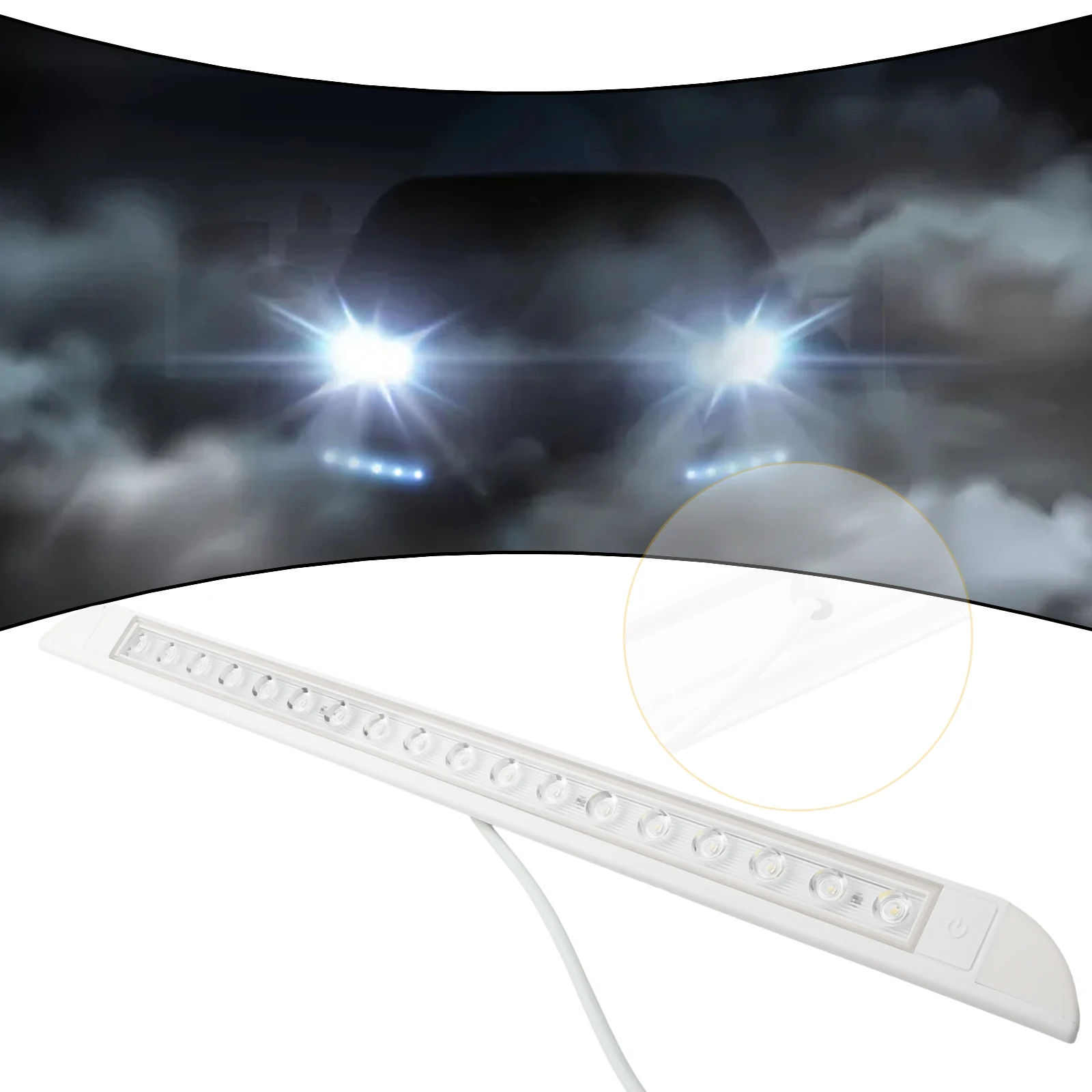 범용 자동차 LED 차양 조명, ABS, 12-28VDC, 9W, 1000lm, 쿨 화이트, 6000k, IP66, 506x35x28mm, 쉬운 설치, 1 개